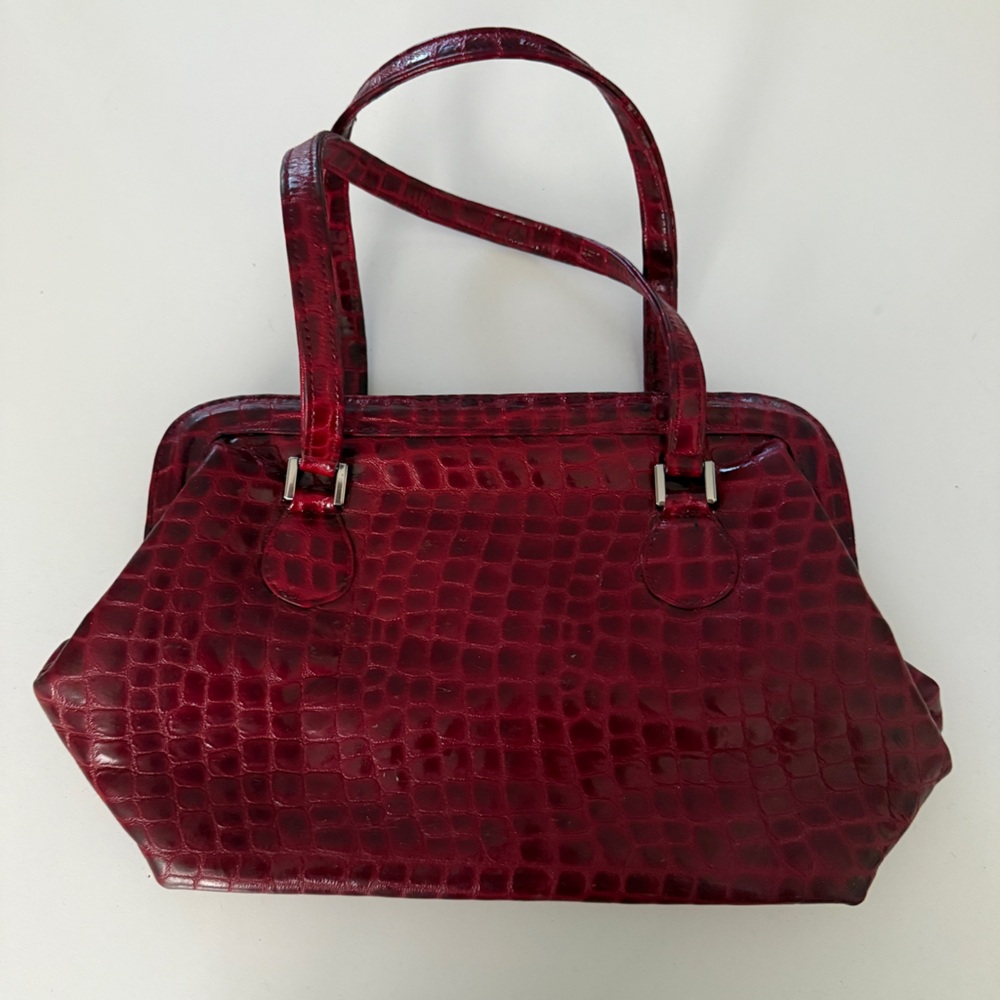 Isabella Fiore Deep Red Croc-Embossed Shoulder Bag